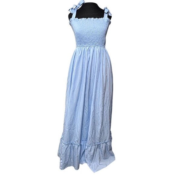 Unbranded Dresses & Skirts - Blue Smocked Maxi Dress With Ruffled Hem & Tie Straps